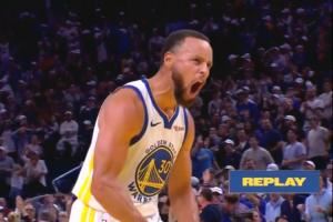 怒吼挥拳！库里命中绝平三分后对着摄像机让掘金赶紧喊暂停！